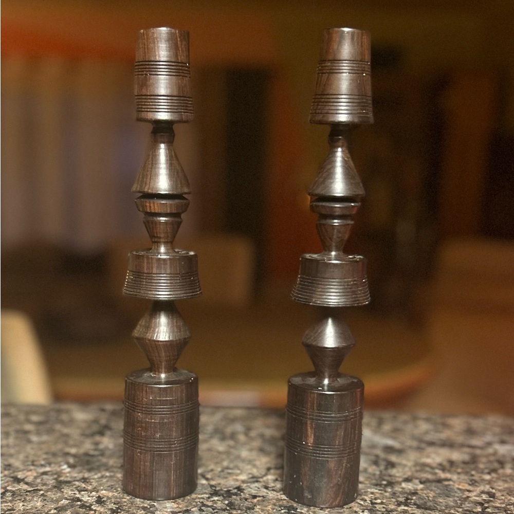 Vintage Handcrafted Solid Ebony Candle Holders